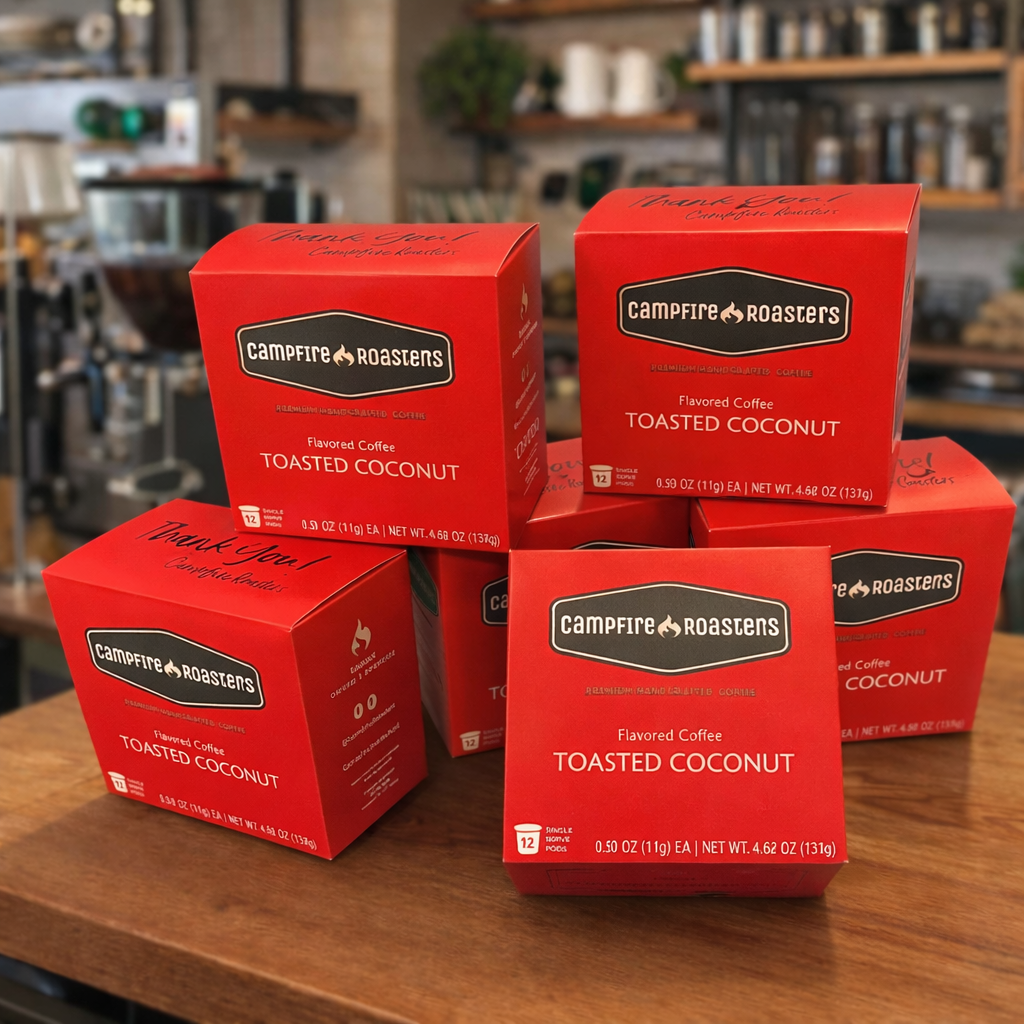 Toasted Coconut Flavored Coffee - Full City Roast 6-Pack Wholesale Case - 12 Count Boxes